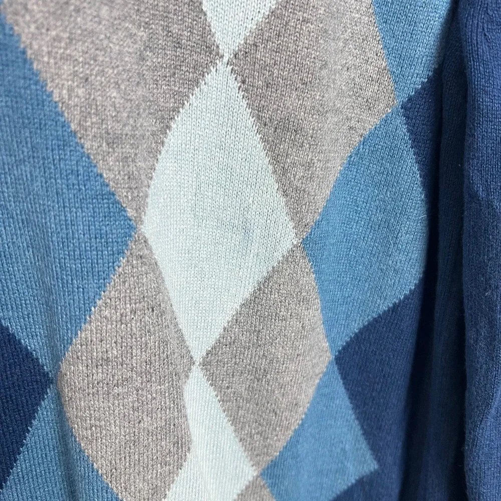 Banana Republic Mens Blue Argyle Silk Cashmere V-Neck Sweater Elbow Patches M